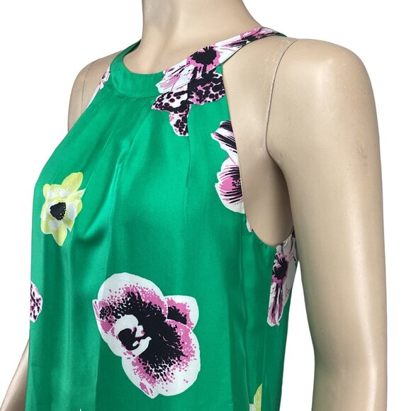 J.‎ Crew Green Floral Silk Dress Size 0 Shift Dress Halter Swoop Sleeveless - Picture 4 of 9